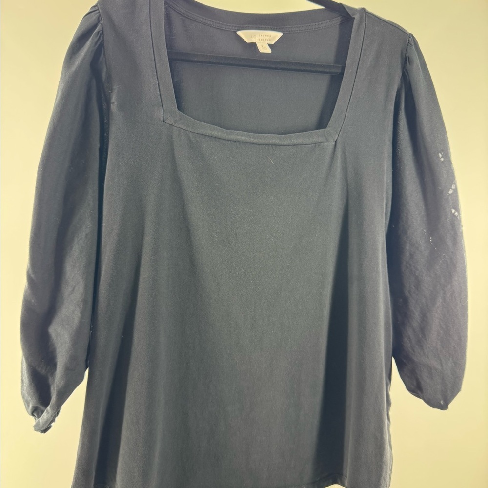 LC Lauren Conrad Black Blouse with Square Neckline